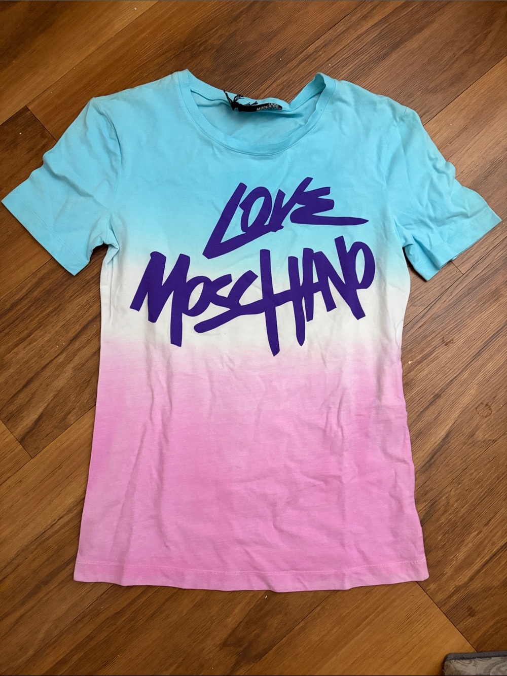 Love Moschino Blue & Pink Ombre Logo Tee